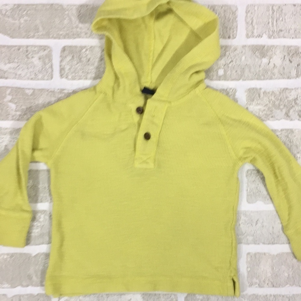 babyGap Toddler 18-24M Hooded Henley Short Sleeve Shirt Lime Chartreuse Yellow